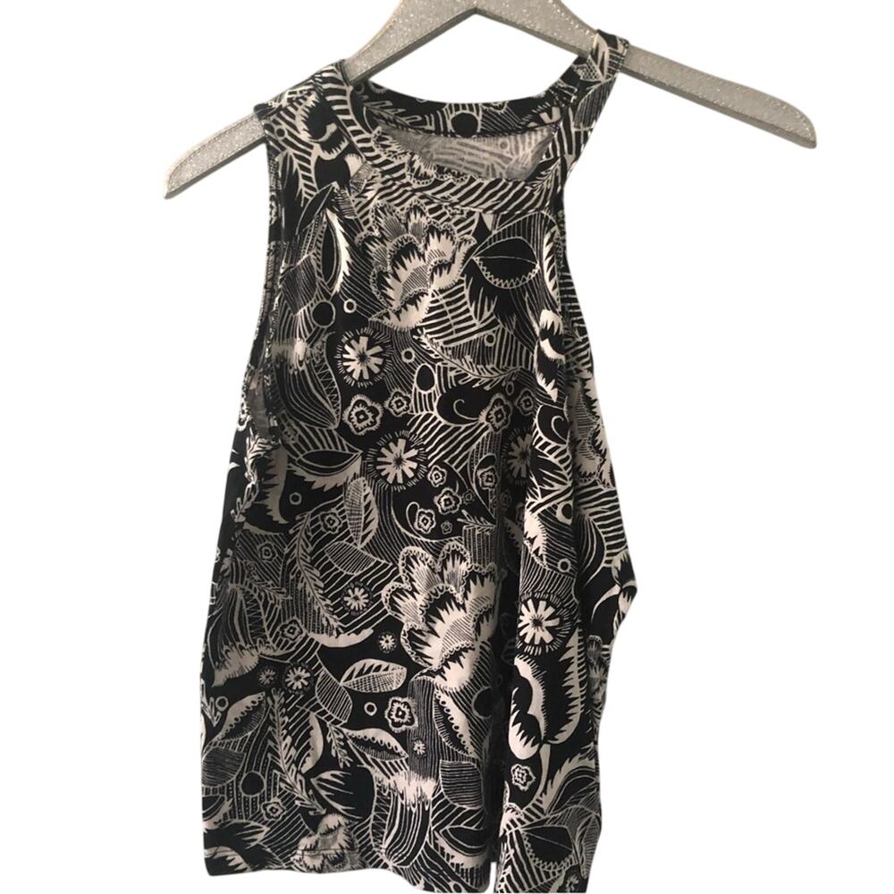 Anthropologie Black & White Floral Print Asymmetrical Cotton Tank Top NEW